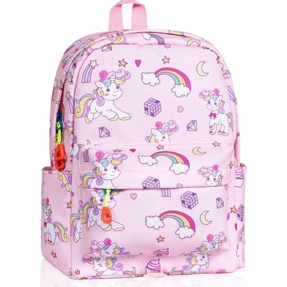 ACCMOR - NWT - Little Girls Canvas Backpack. Rainbows & Unicorns/Pink & Lavender
